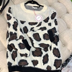 Umgee Cream and Black Leopard Print Sweater